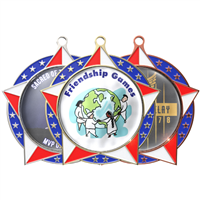 2-3/4" Patriotic Star Medals w/ 2" Full Color Custom Insert (EXP-075A)