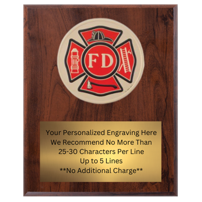 7" x 9" Fire Department Plaque VL79-FD07-4