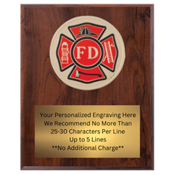 8" x 10" Fire Department Plaque VL810-FD07-4